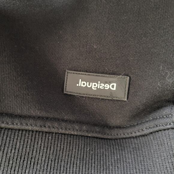 Desigual Raglan Plaid Sleeves Ribbed Knit Striped Collar Cuffs Sweatshirt Size M - Picture 7 of 9